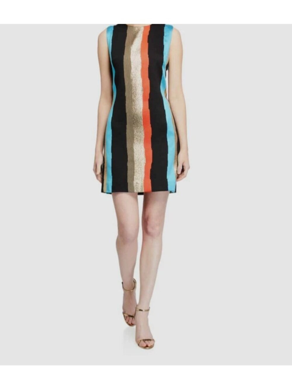 Milly Women's Black Sleeveless Metallic Striped Colorful Mini Dress Size Large - Picture 2 of 13